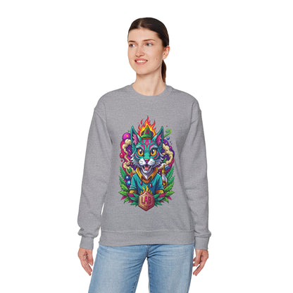 Psychedelic Flame Cat Graphic Sweatshirt — Colorful Trippy Cat Design