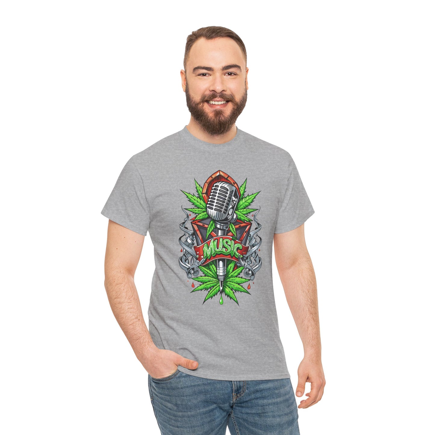 Music Microphone Tee — Retro Mic & Leaf Graphic T-Shirt