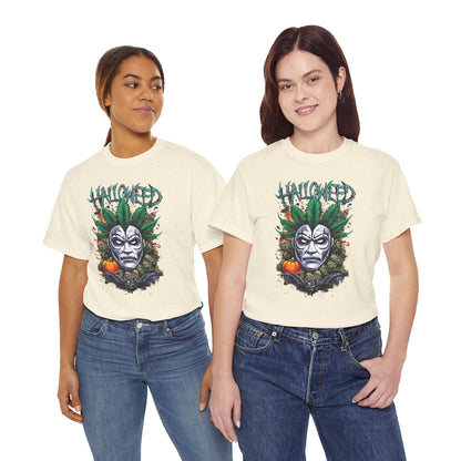 Hallowed Harvest Tee — Halloween Mask & Pumpkin Graphic T-Shirt