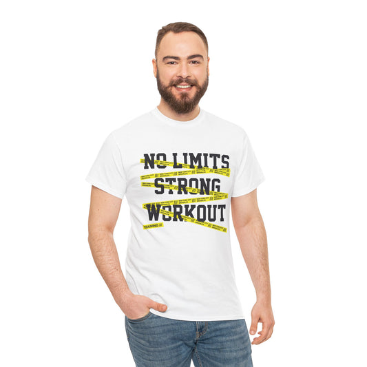 Motivational Workout Tee - Unisex Heavy Cotton T-Shirt with "No Limits Strong Workout" Print