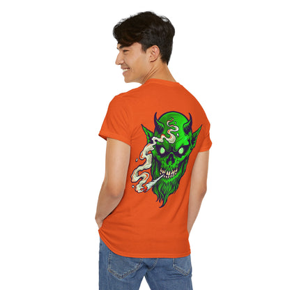 Smoking Green Demon Skull T-Shirt — Creepy Stoner Graphic Tee