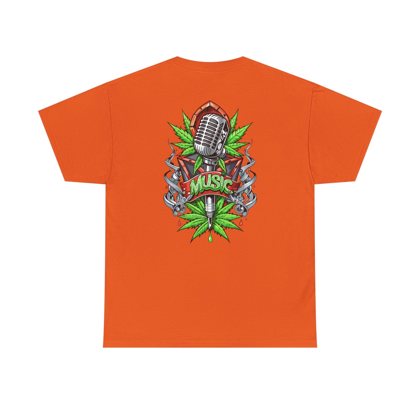Music Microphone Tee — Retro Mic & Leaf Graphic T-Shirt