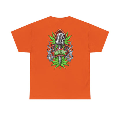 Music Microphone Tee — Retro Mic & Leaf Graphic T-Shirt