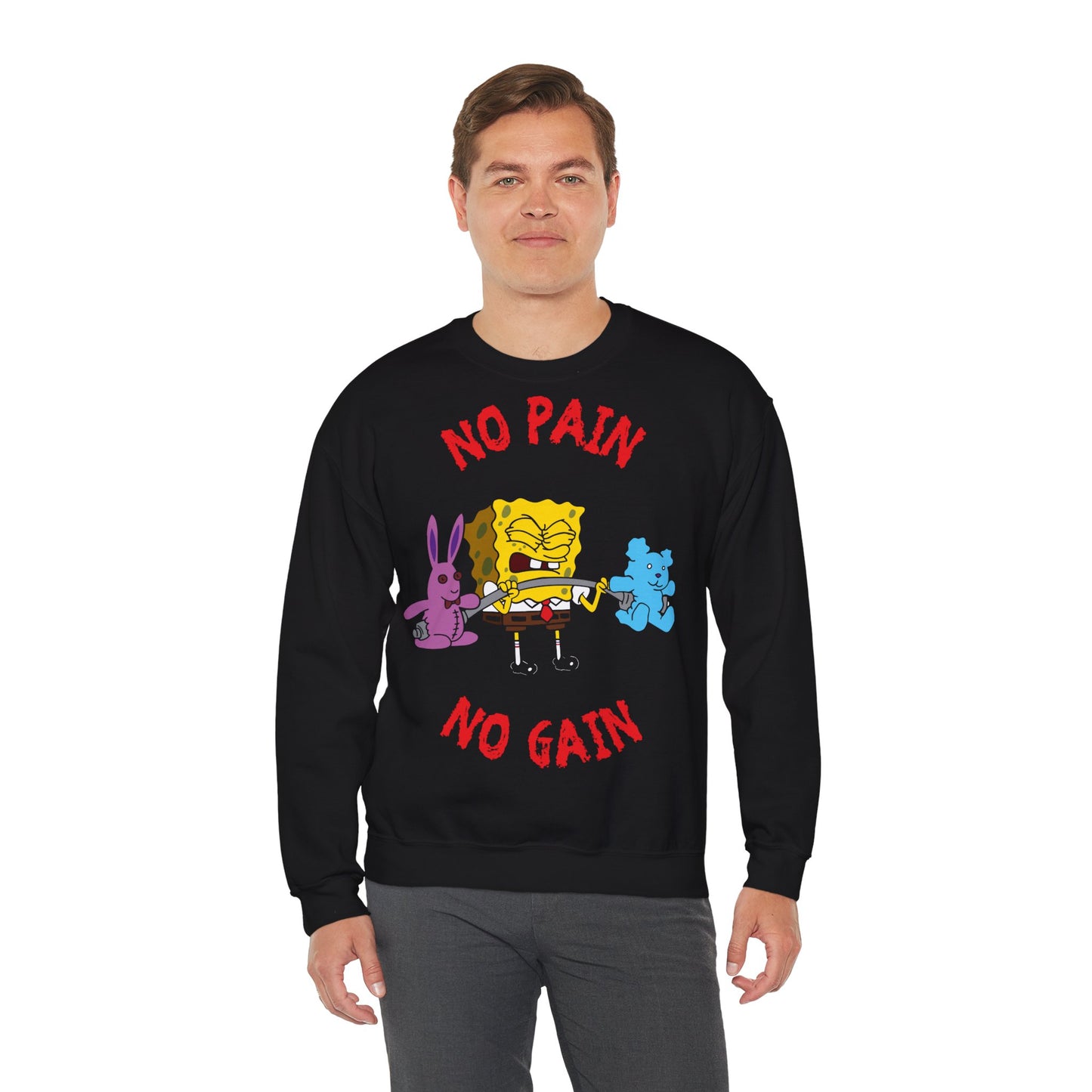SpongeBob No Pain No Gain Unisex Heavy Blend™ Crewneck Sweatshirtt for Fun & Fitness Lovers Black