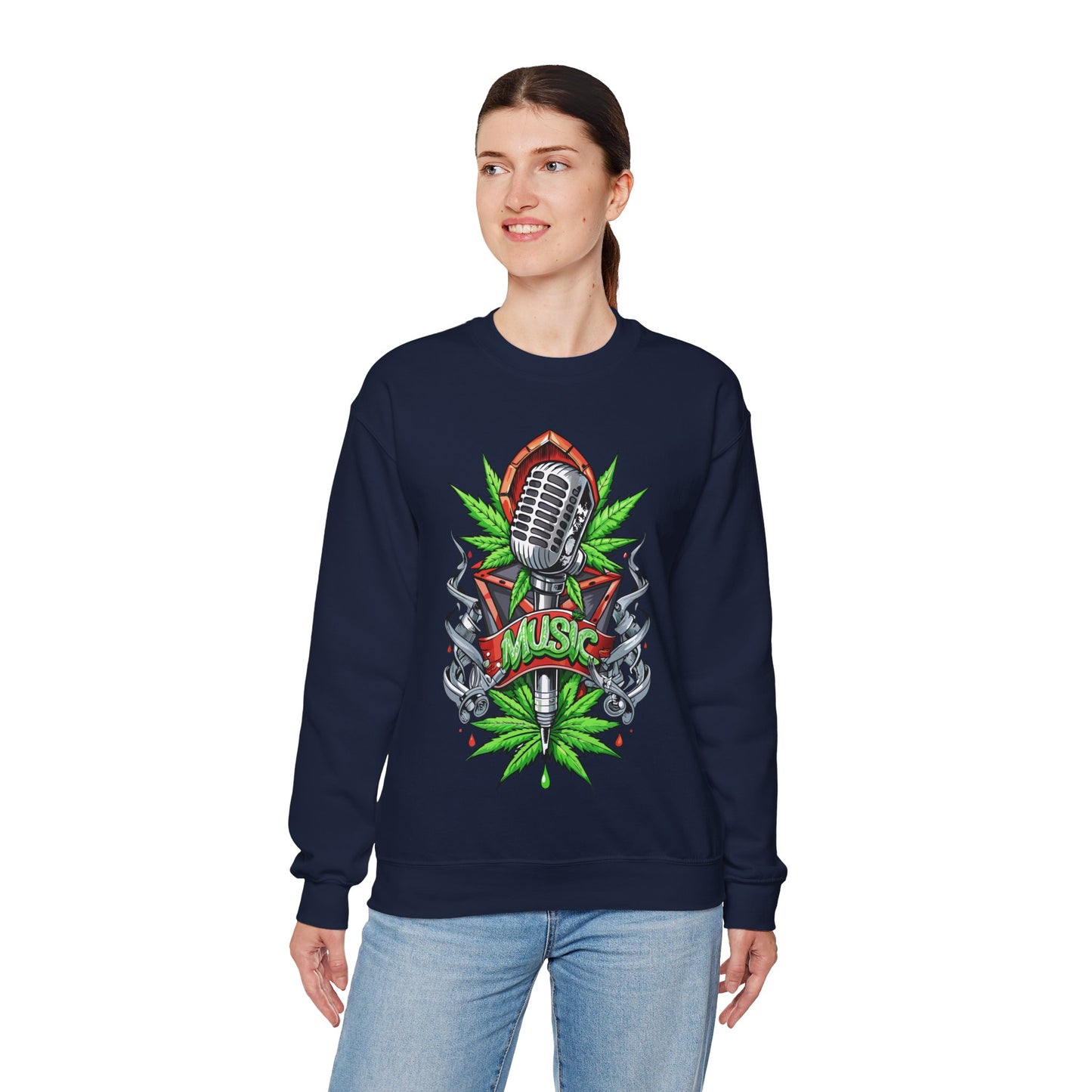 Music Microphone — Retro Mic & Leaf Graphic Sweatshirt