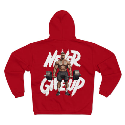 Unisex Hooded Zip Sweatshirt - 'Never Give Up' Fitness Motivation