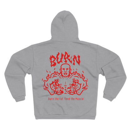Fitness Motivation Unisex Hooded Zip Sweatshirt - 'Burn the Fat, Feed the Muscle'