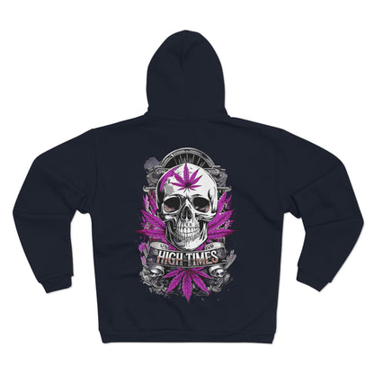 Skull & Cannabis Zip Hoodie — “High Times” Graphic Zip-Up