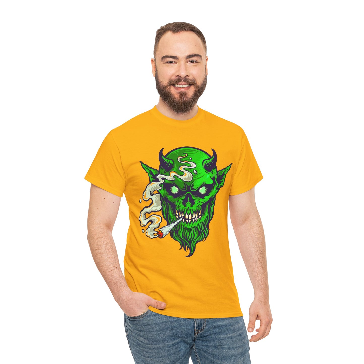 Smoking Green Demon Skull T-Shirt — Creepy Stoner Graphic Tee