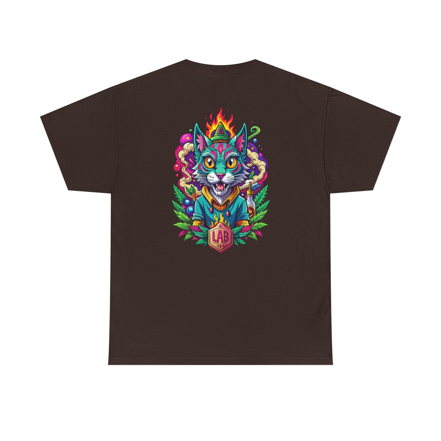 Psychedelic Flame Cat Graphic Tee — Colorful Trippy Cat Design