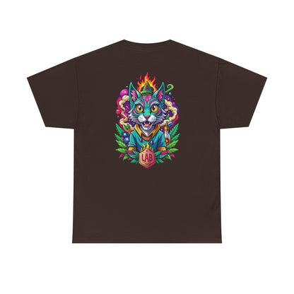 Psychedelic Flame Cat Graphic Tee — Colorful Trippy Cat Design