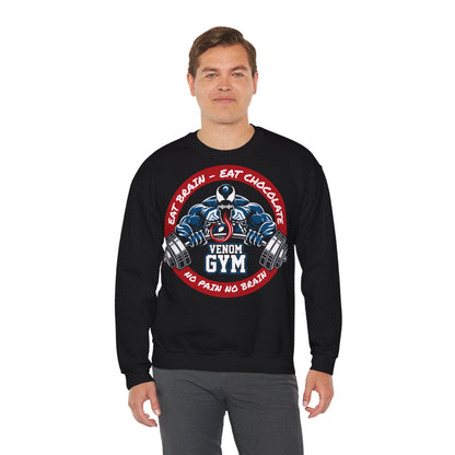 Venom Gym Motivational Crewneck Sweatshirt - Eat Brain, Eat Chocolate Black