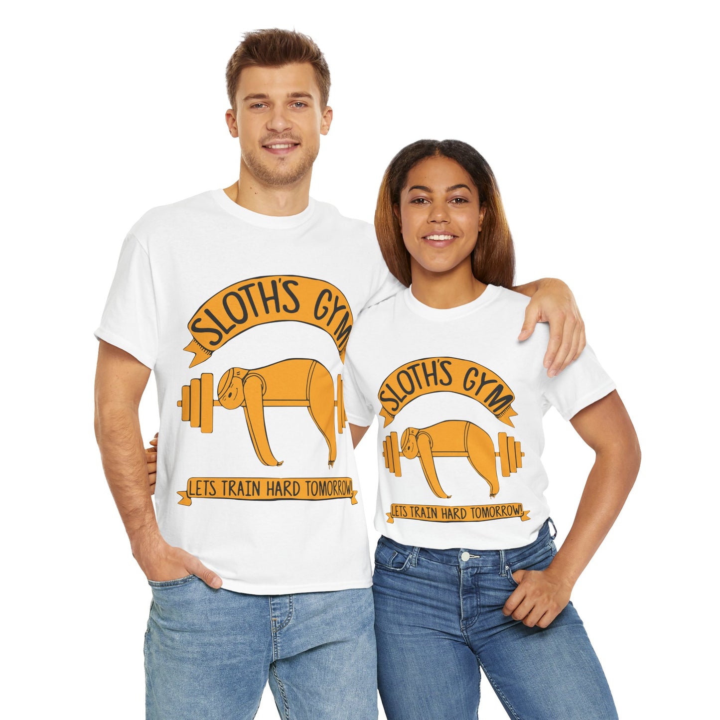 Funny Sloth Gym Unisex Heavy Cotton Tee - "Let's Train Hard Tomorrow" White