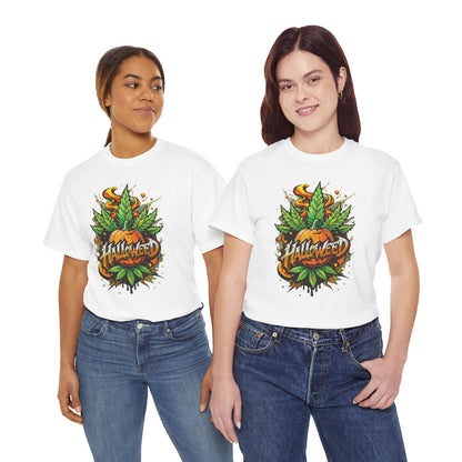 Hallowed Harvest Tee — Halloween Mask & Pumpkin Graphic T-Shirt