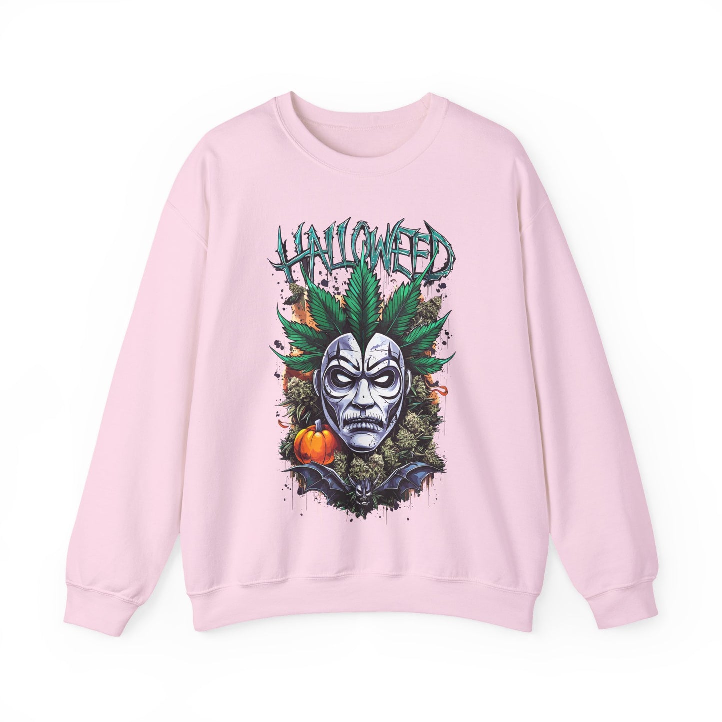 Hallowed Harvest — Halloween Mask & Pumpkin Graphic Sweatshirt