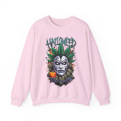 Hallowed Harvest — Halloween Mask & Pumpkin Graphic Sweatshirt