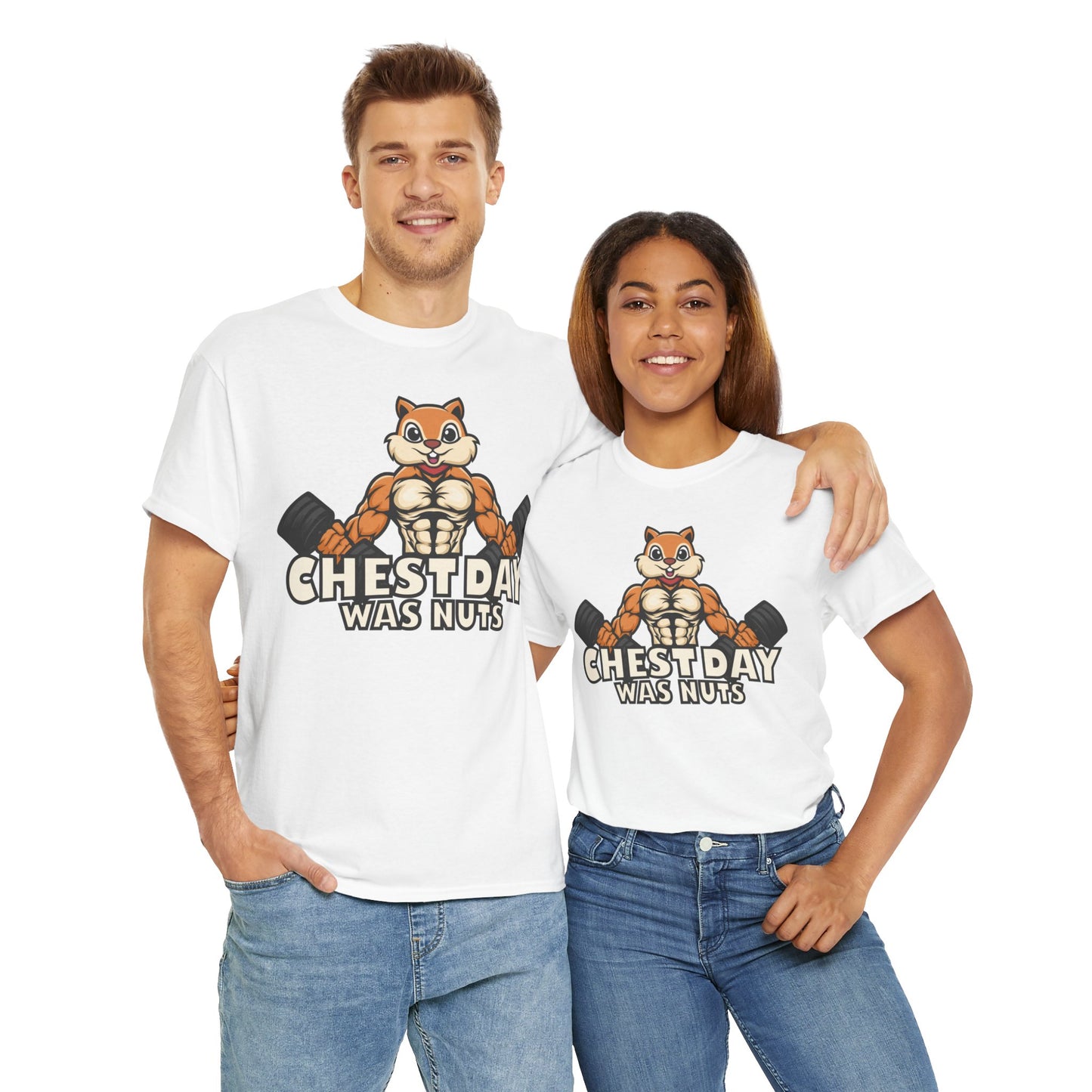 Funny Gym Tee - "Chestday Was Nuts" Unisex Heavy Cotton T-Shirt