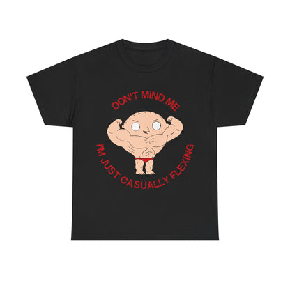 Funny Unisex Heavy Cotton Tee - "Don't Mind Me, I'm Just Casually Flexing" Black