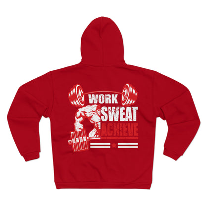 Motivational Fitness Hoodie - 'Work Sweat Achieve' Unisex Zip Sweatshirt