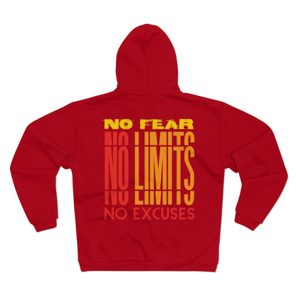 Inspirational Unisex Hooded Zip Sweatshirt - No Fear, No Limits, No Excuses