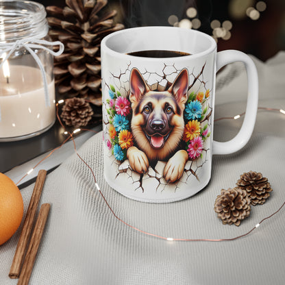 Cute Floral German Shepherd Coffee Mug - 11oz & 15oz