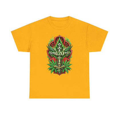420 Cannabis Shield T-Shirt – Marijuana Leaf Stoner Graphic Tee
