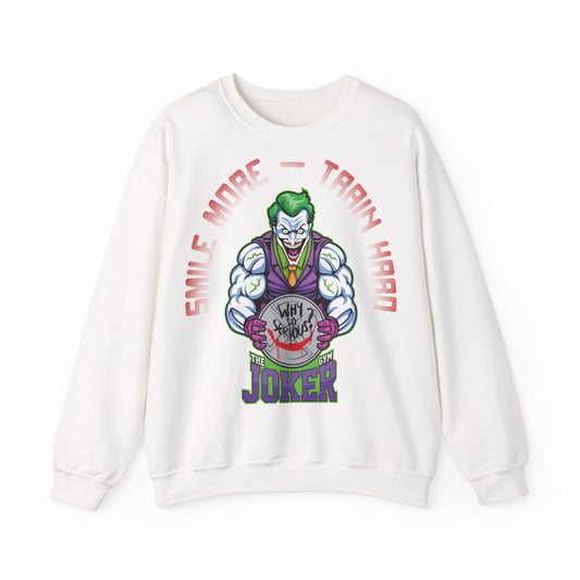 Unisex Joker-Inspired Crewneck Sweatshirt - 'Smile More, Train Hard' White