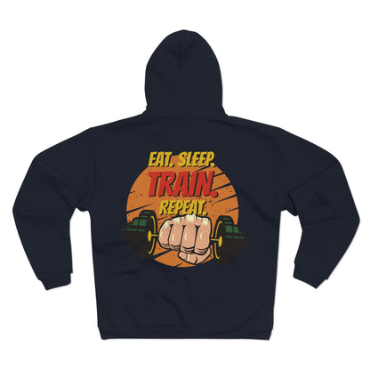 Unisex Hooded Zip Sweatshirt - Eat, Sleep, Train, Repeat