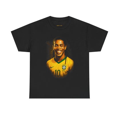 Graphic Tee — Smiling Soccer Legend Portrait in Brazil Jersey