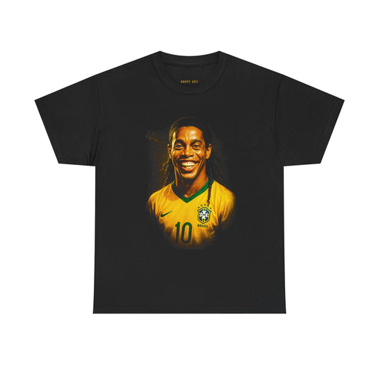 Graphic Tee — Smiling Soccer Legend Portrait in Brazil Jersey