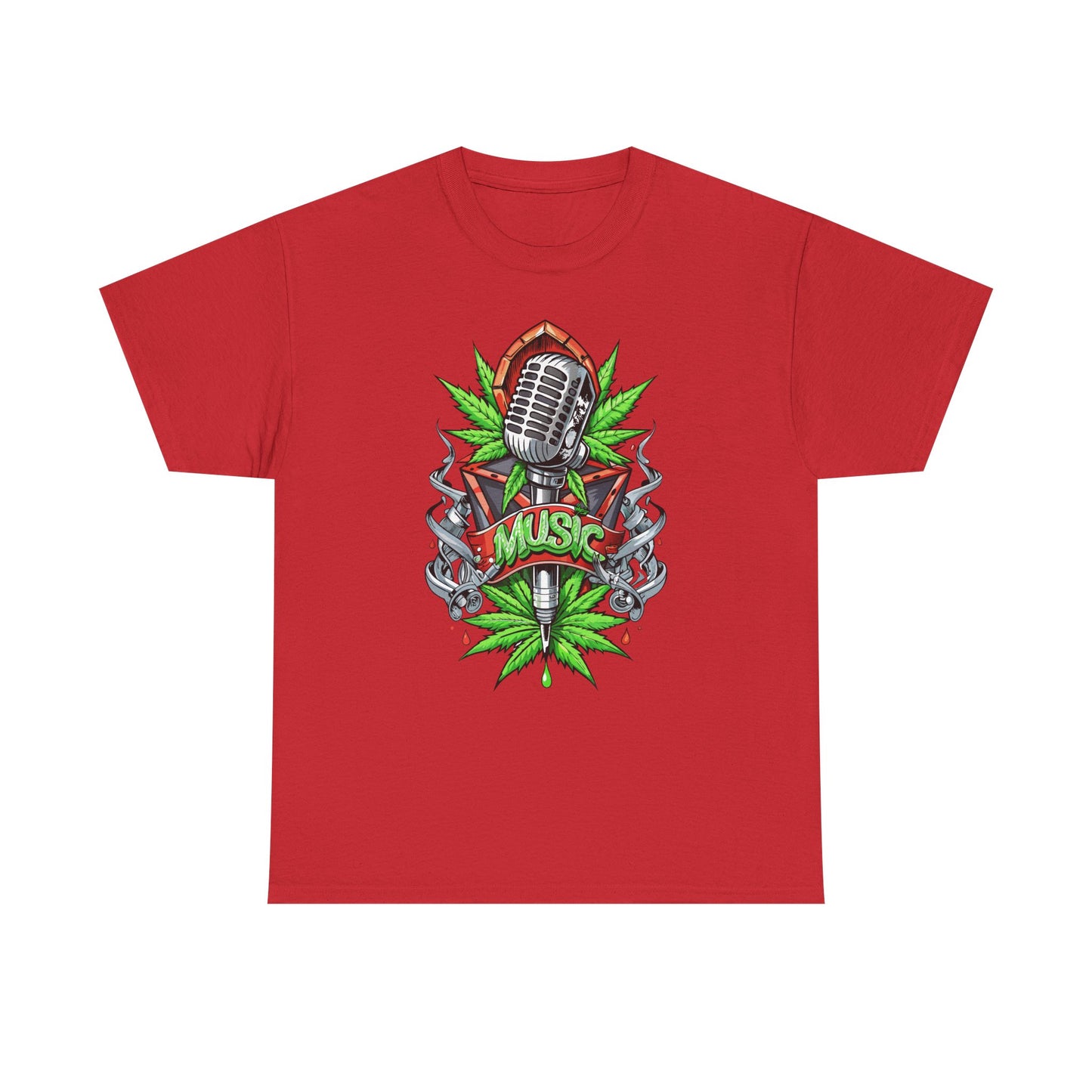Music Microphone Tee — Retro Mic & Leaf Graphic T-Shirt