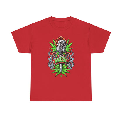 Music Microphone Tee — Retro Mic & Leaf Graphic T-Shirt