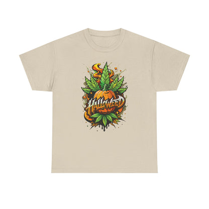 Hallowed Harvest Tee — Halloween Mask & Pumpkin Graphic T-Shirt