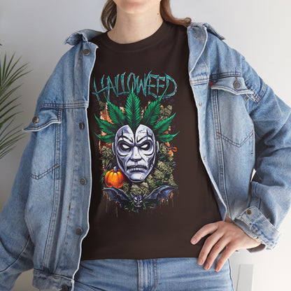 Hallowed Harvest Tee — Halloween Mask & Pumpkin Graphic T-Shirt
