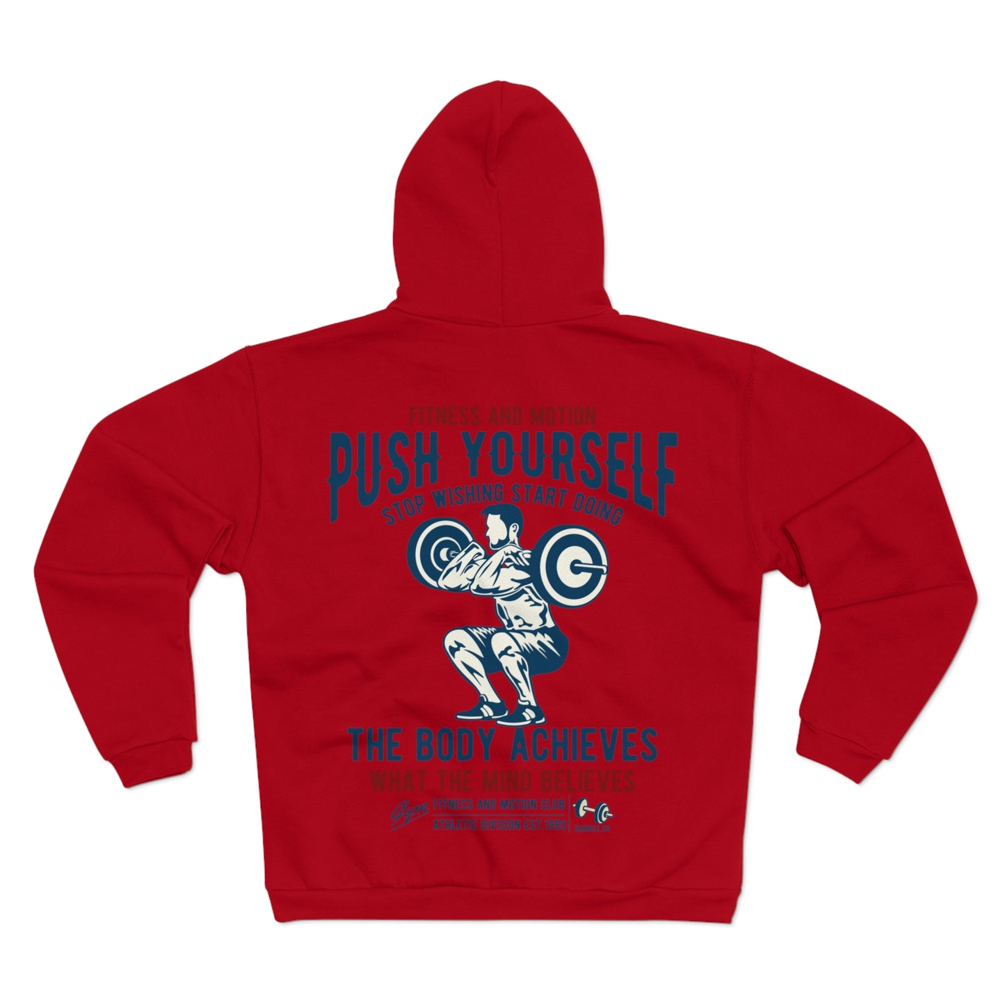 Motivational Fitness Unisex Hooded Zip Sweatshirt - 'Push Yourself' Graphic'