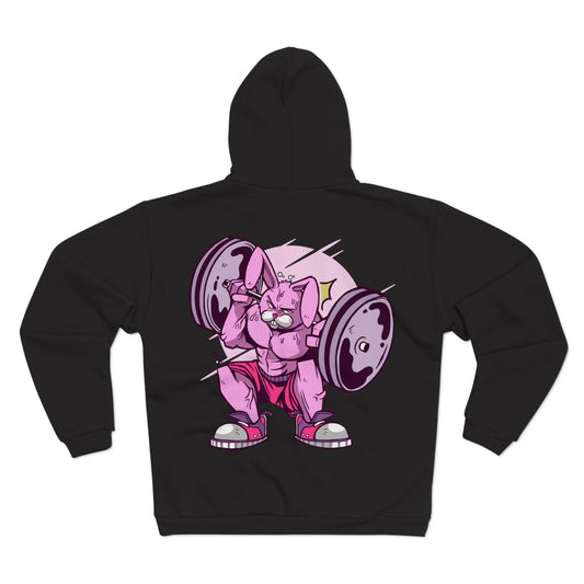 Funny Lifting Bunny Unisex Hooded Zip Sweatshirt