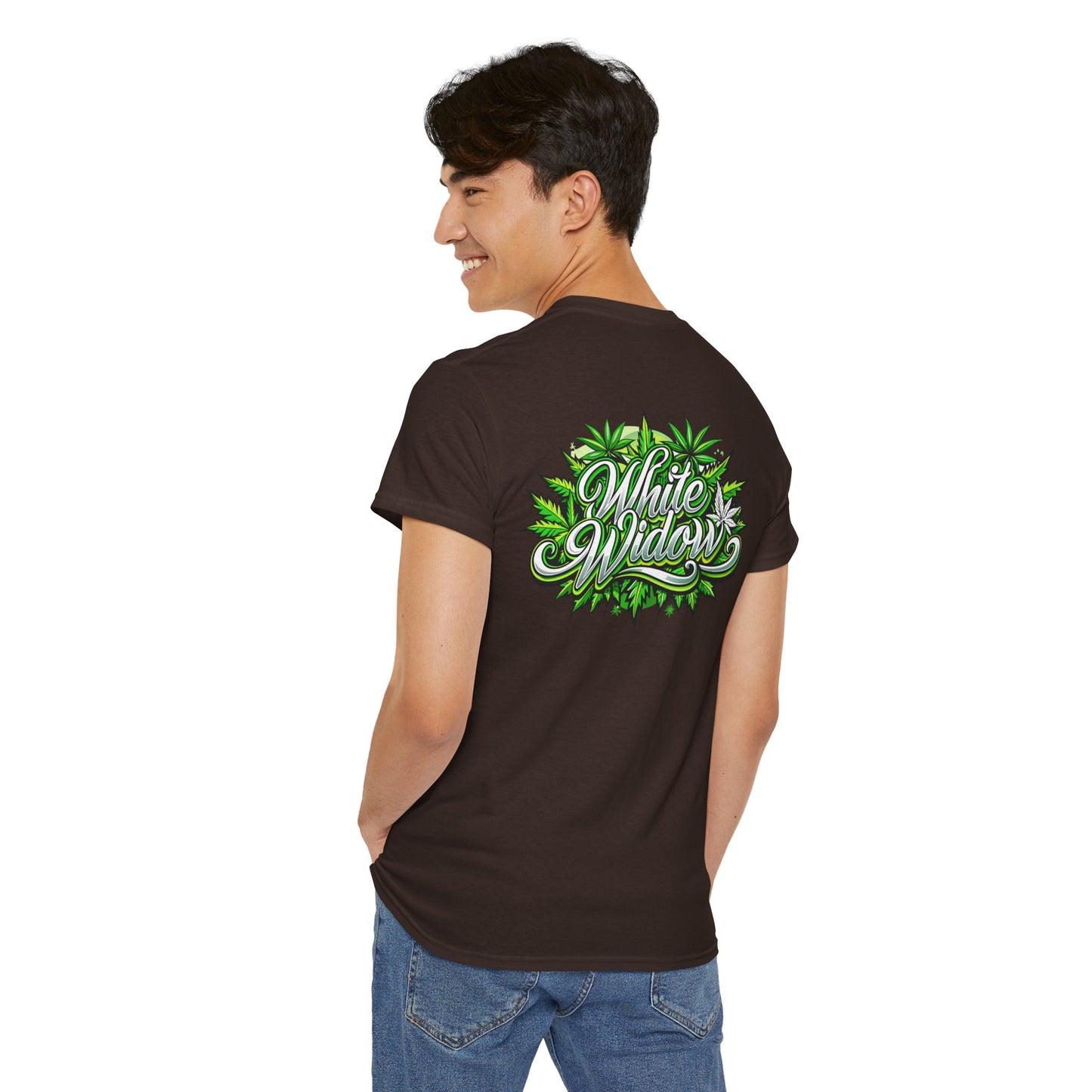 White Widow Graphic Tee — Cannabis Leaf Logo T-Shirt