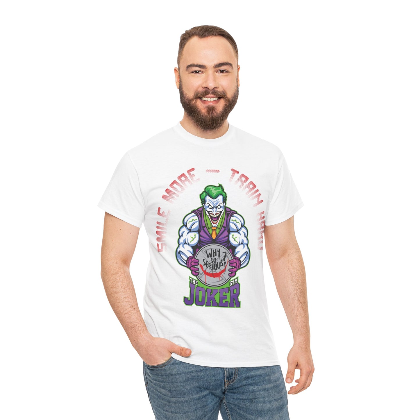 Joker Graphic Unisex Heavy Cotton Tee - "Smile More, Train Hard" White