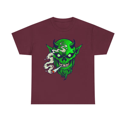 Smoking Green Demon Skull T-Shirt — Creepy Stoner Graphic Tee