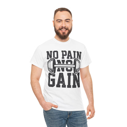 No Pain No Gain Workout Tee - Unisex Heavy Cotton T-Shirt for Fitness Enthusiasts
