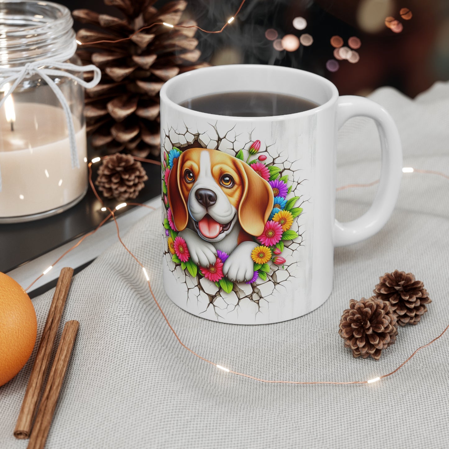 Colorful Beagle Ceramic Coffee Cup - Floral Design for Dog Lovers