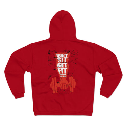 Motivational Workout Hoodies - "Don't Sit, Get Fit!" Fitness Unisex Hooded Zip Sweatshirt