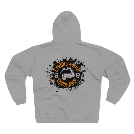 Strong Will Endurance Unisex Hooded Zip Sweatshirt - Motivational Fitness Apparel