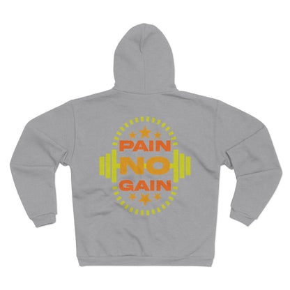 Motivational Pain No Gain Zip Hoodie for Fitness Enthusiasts