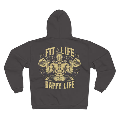 Fit Life Happy Life Unisex Zip Hoodie - Perfect for Fitness Enthusiasts
