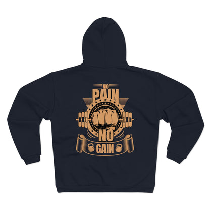 Motivational "No Pain No Gain" Unisex Hooded Zip Sweatshirt - Perfect for Gym Enthusiasts