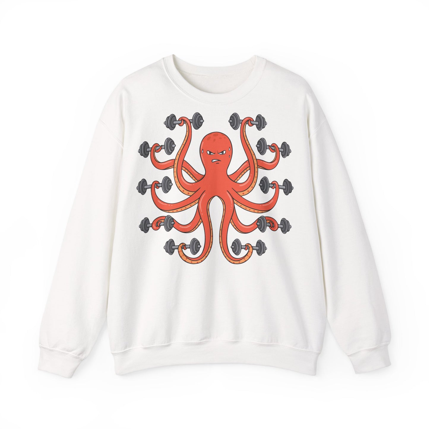 Muscle Octopus Unisex Heavy Blend™ Crewneck Sweatshirt - Fun Workout Shirt for Fitness Enthusiasts White
