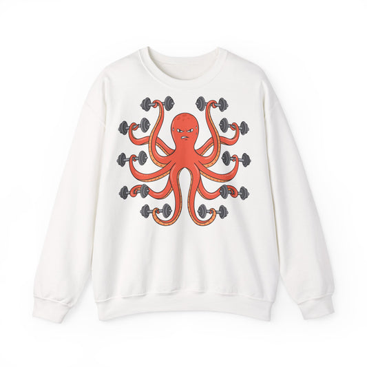 Muscle Octopus Unisex Heavy Blend™ Crewneck Sweatshirt - Fun Workout Shirt for Fitness Enthusiasts White