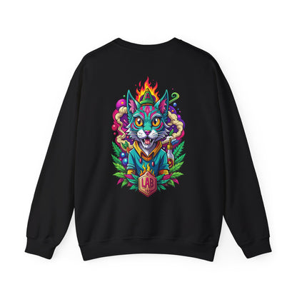 Psychedelic Flame Cat Graphic Sweatshirt — Colorful Trippy Cat Design