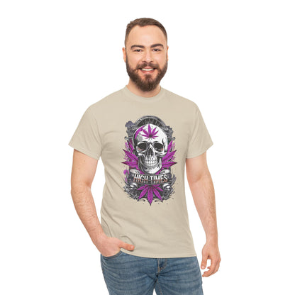 Skull & Purple Cannabis Leaf Tee - "High Times" Graphic T-Shirt Both